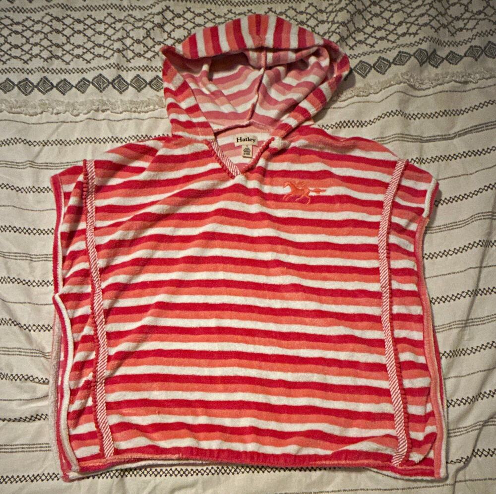 Hatley Girls Hooded Terry Pullover Cover-Up Striped Pink/White/Orange 6